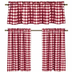 GoodGram Candy Apple Red & White Country Checkered Plaid Kitchen Tier Curtain Valance Set - 58 in. W x 36 in. L