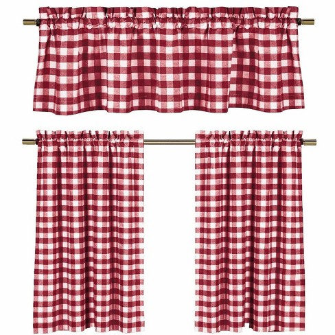 Goodgram Candy Apple Red White Country Checkered Plaid Kitchen Tier Curtain Valance Set 58 In W X 36 L Target