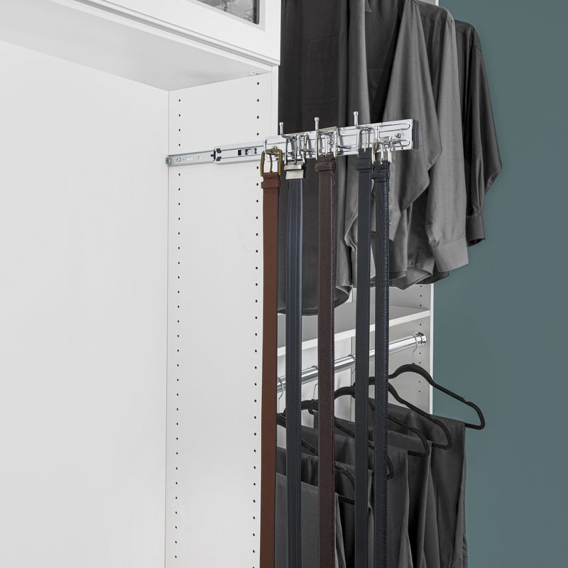 Rev-A-Shelf 12" Pull Out Closet Organization Rack for Belts, Ties and Scarves, Accessories Storage Hanger with Mounting Hardware, Chrome, BRC-12CR, 3 of 6