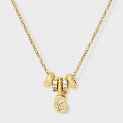 14K Gold Dipped Cubic Zirconia Rondelle Initial Necklace - A New Day™ Gold