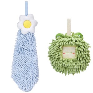 REGALWOVEN 2 Packs Soft Absorbent Cute Decorative Chenille Hand Towel for Bathroom 6" x 15"/7" x 7" - 1 of 4
