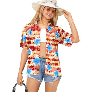 LA LEELA Women's Button Down Blouses Floral Summer Beach Party Blouse Shirt Hawaiian Colorful Short Sleeve Button Up Shirts for Women - 1 of 4