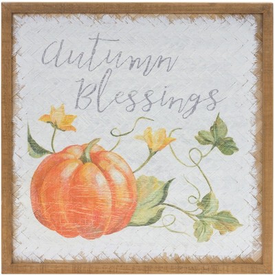 Autumn Blessings Pumpkin Sign Set with Fir Wood Frame