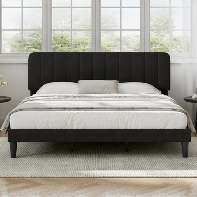 VECELO Upholstered Bed Frame with 1/4 Drawers and Adjustable Headboard, Twin/Full/Queen/King Platform Bed