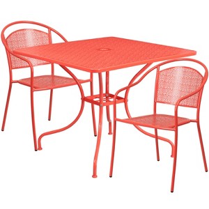 Flash Furniture Oia Commercial Grade 35.5" Square Indoor-Outdoor Steel Patio Table Set with 2 Round Back Chairs - 1 of 4