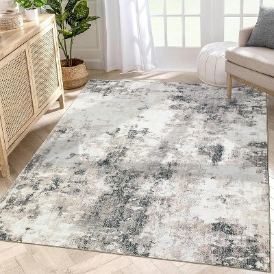 10'x13' Washable Modern Abstract Rug, Thin Foldable, Non-Slip, Non-Shedding, Easy Care for Living Room, Bedroom, Kitchen, Dining, Blue/Yellow