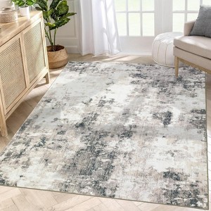 10'x13' Washable Modern Abstract Rug, Thin Foldable, Non-Slip, Non-Shedding, Easy Care for Living Room, Bedroom, Kitchen, Dining, Blue/Yellow - 1 of 4