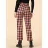 Allegra K Women's Plaid Tartan High Waisted Button Casual Pants - 3 of 4