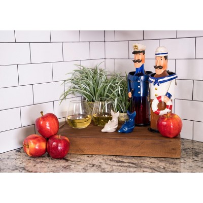 Nautical Blue and Black Metal Captain Wine Bottle Holder