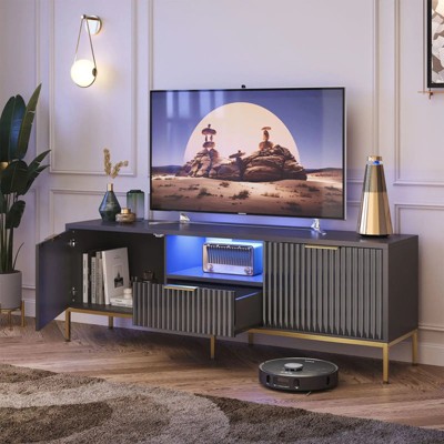 White and Gold 55 Inch TV Stand with Drawer and Cabinet