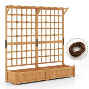 Costway 71" Large Wooden Planter Container with Trellis, Hanging Roof 4 Drainage Holes - 1 of 4