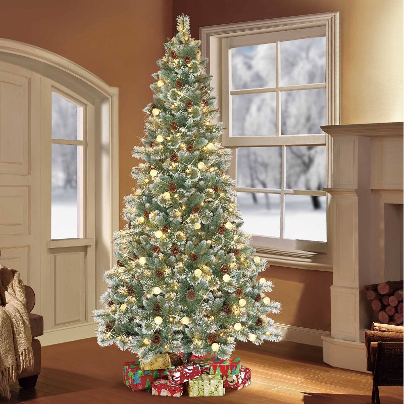 Puleo 7.5&#39; Pre-Lit LED Full Carolina Pine Artificial Christmas Tree White Lights, 2 of 4
