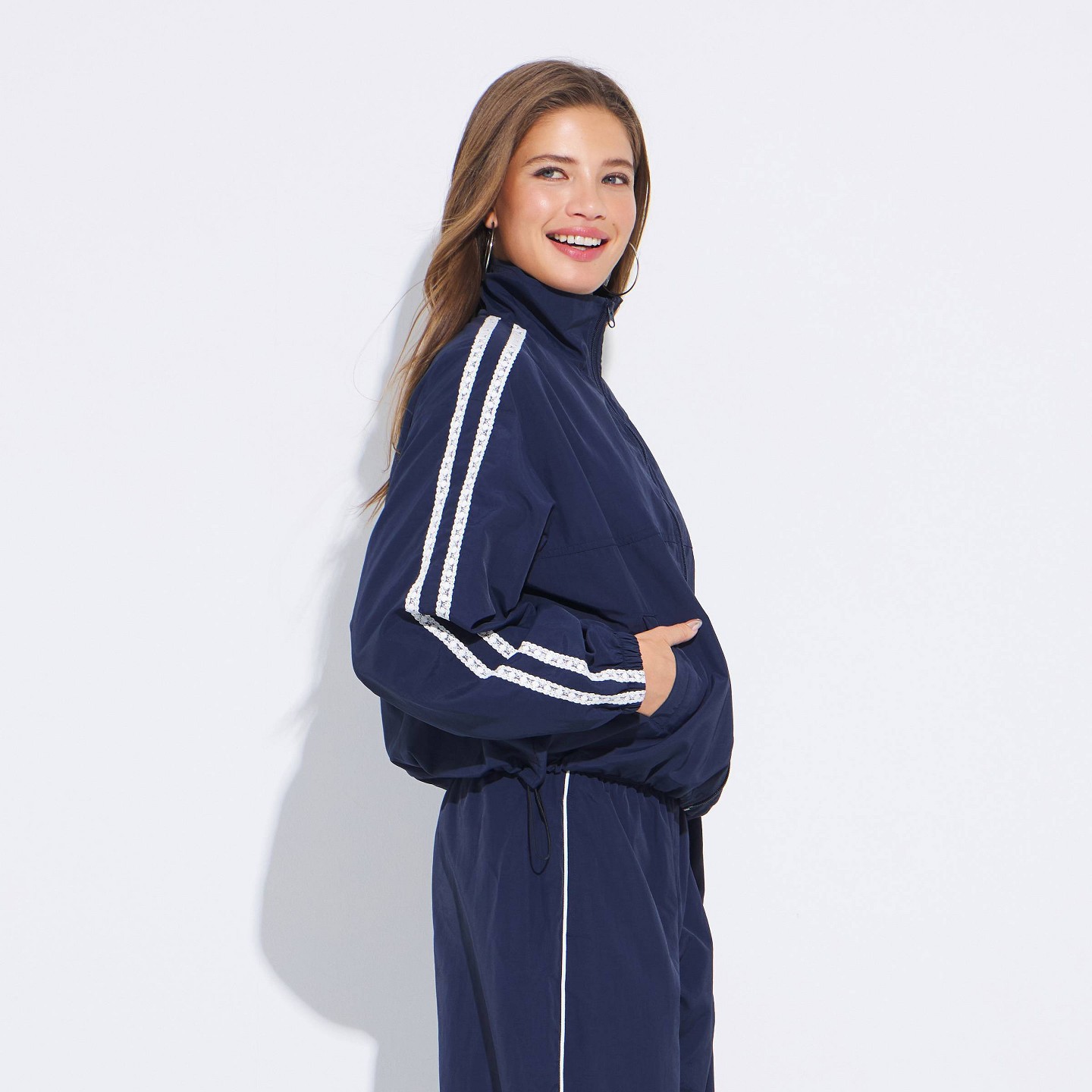 Женская куртка Wild Fable Lace Trim Track Jacket, цвет: Тёмно-синий — фото 4