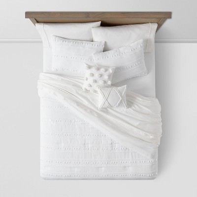 Threshold 5pc Full/Queen Clipped Stripe Poms Comforter Bedding Set White - Threshold™: Dobby Polyester, OEKO-TEX Certified — фото 3