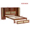 Twin Size Wooden Bed with 2 Storage Lockers, Drawer and Storage Shelf on Headboard, Platform Bed with Natural Rattan - ModernLuxe - 3 of 4