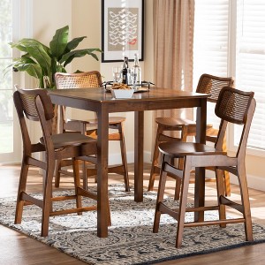 Baxton Studio Tafari Mid-Century Modern Wood and Rattan Pub Set - 1 of 4