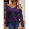 Women's Top V Neck Relaxed Fit Long Sleeve Button Cuff Casual Top - 4 of 4