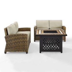 Crosley 3pc Bradenton Steel Outdoor Patio Fire Pit Furniture Set with Two Loveseats Tan/Brown - 1 of 4