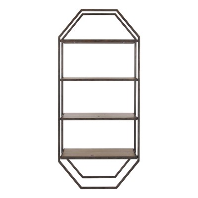 Adela Brown Wood and Metal Octagon Folding Shelf
