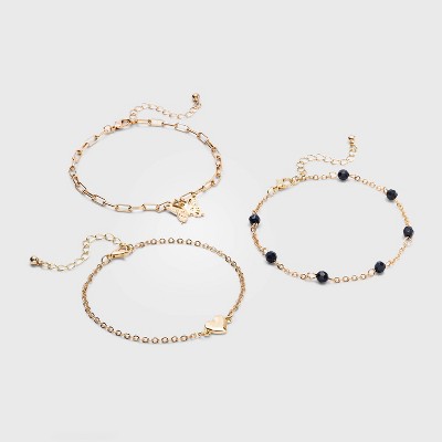 Girls' 3pk Charm Anklet Set - art class™ Gold