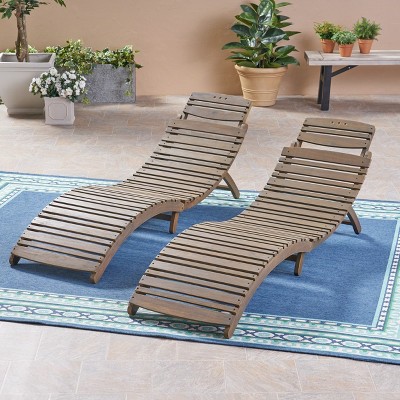 Tycie Foldable Gray Acacia Wood Outdoor Chaise Lounge