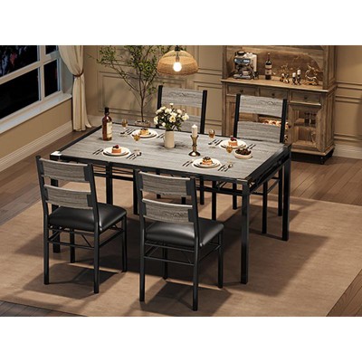 Garvee Dining Table Set for 4 with Wood Table Top and 4 Upholstered Chairs for Small Space, Kitchen, Apartment, Rustic Gray