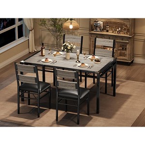 Garvee Dining Table Set for 4 with Wood Table Top and 4 Upholstered Chairs for Small Space, Kitchen, Apartment, Rustic Gray - 1 of 4