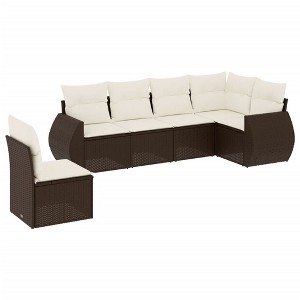 vidaXL Patio Sofa Set with Cushions Outdoor Conversation Furniture Poly Rattan - Brown and Cream With Table - 1 of 4