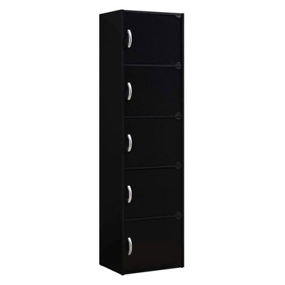 Hodedah HID5 High Quality 5 Shelf Home, Office, and School Enclosed Organization Storage 59 Inch Tall Slim Bookcase Cabinets, Black Finish