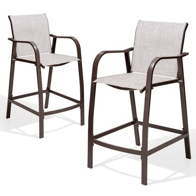 Crestlive Products Outdoor Aluminum Bar Stools Set of 2 Counter Height Bar Stool All-Weather Patio Furniture with Armrests
