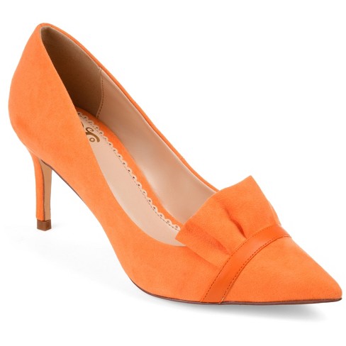 Journee Collection Womens Marek Pointed Toe Mid Heel Pumps Orange 6.5