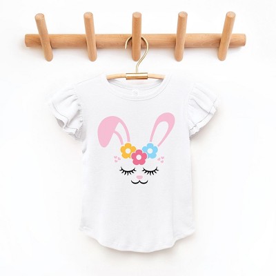 The Juniper Shop Bunny Face With Flowers Toddler Flutter Sleeve Tee