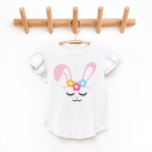The Juniper Shop Bunny Face With Flowers Toddler Flutter Sleeve Tee - 1 of 2