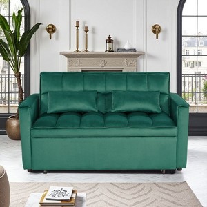 Kumasinova 54" Convertible Velvet Sofa Bed,2-Seater Pull-Out Sleeper Sofa with 3-Level Backrest Adjustment,Couches for Living Room,Apartment - 1 of 4