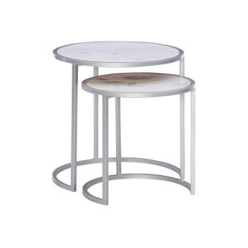 Francis Glam Mixed Material Marble and Iron 18" and 15" Round Nesting Tables White - Powell