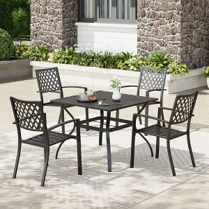 Captiva Designs 5pc Patio Slat-top Square Steel Dining Table with Umbrella Hole & Metal Arm Chairs - 1 of 4