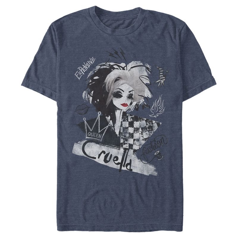 Men's Cruella Fashion Sketch  T-Shirt - Navy Blue Heather - 2X Large, 1 of 4