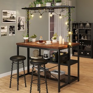 42 in. Black Metal Kitchen Island with Storage Seating, Bakers Rack,  Microwave Oven Stand Shelf, 3 Tier Storage Shelf, 5 S-hooks for Dining Room - 1 of 4