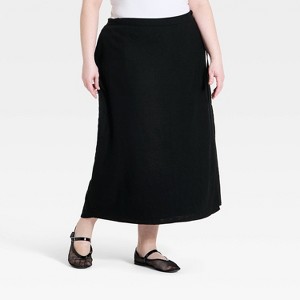 Women's Linen Midi Wrap Skirt - A New Day™ Black 1X : Target