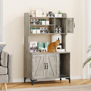 Cat Litter Box Enclosure with Shelves,Hidden Cat Box Cabinet Furniture with Scratching Mat,Wood Sturdy Cat Washroom Storage, Indoor Cat House - 1 of 4