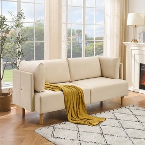 Whizmax Loveseat Sofa Couch for Living Room, 76" Modern Velvet Deep 2-Seater Cloud Couch with 2 Armrest Pillows for Bedroom, Office, Apartment, Beige - 1 of 4