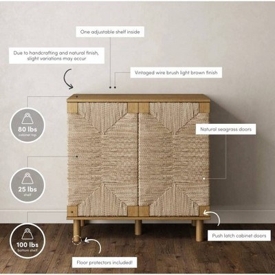 Beacon Light Brown Seagrass 4-Door Sideboard Cabinet