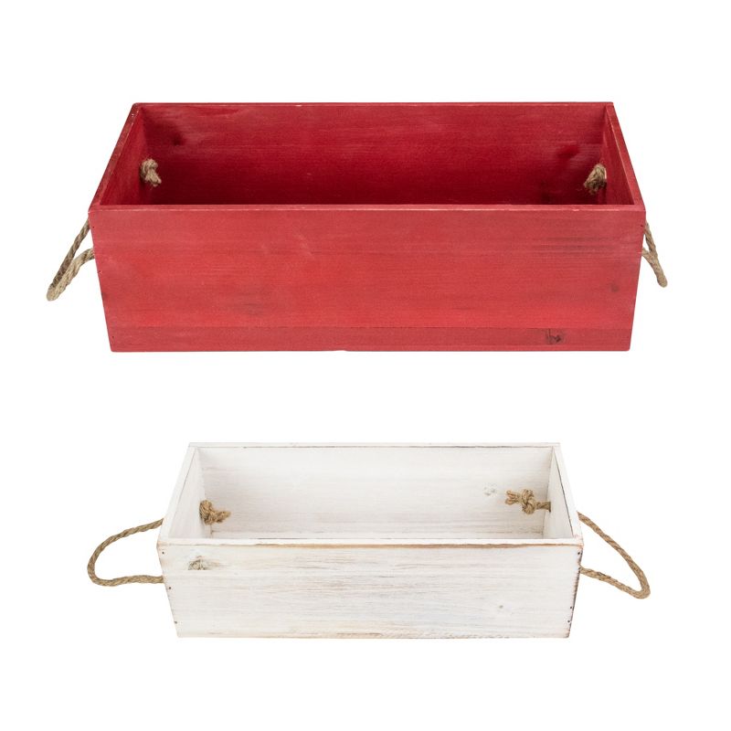 Northlight Set of 2 Red and White Wood Organizer Box Christmas Decorations 16-Inch, 4 of 5