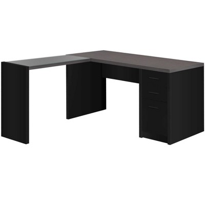 55" Gray and Black L Shape Computer Desk With Three Drawers