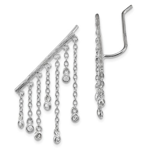 Black Bow Jewelry 25mm Rhodium plated Sterling Silver Cz Dangle Ear Climber Earrings Target