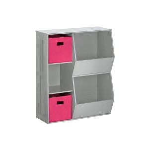 RiverRidge Kids' Playroom Toy Organizer and Bookcase with 3 Cubbies and 2 Veggie Storage Bins with 2 Fabric Bins - 1 of 4