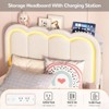 Twin Upholstered Platform Bed Frame with Storage Headboard and 4 Drawers, LED Velvet Princess Bed for Kids Girls - 4 of 4