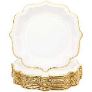 Sparkle and Bash 48-Pack White Paper Party Plates with Gold Foil Scalloped Edging, 9 in - 1 of 3