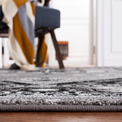 Grey and Black Hand-Knotted Oriental Rectangular Rug