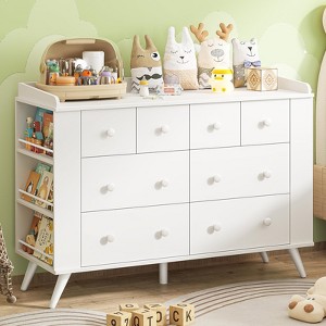 Kids Dresser Cabinet with 8 Drawers & Open Shelving, Changing Table for Nursery, Baby Dresser, White - 1 of 4